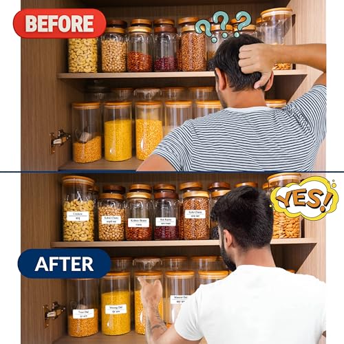 Image of 11 Strokes Printed Label Stickers for Kitchen Jars -Waterproof, pre-Printed Stickers for Kitchen Containers, Bottles, & Pantry Organization-Label Maker for Kitchen Jars, Labels for Kitchen containers