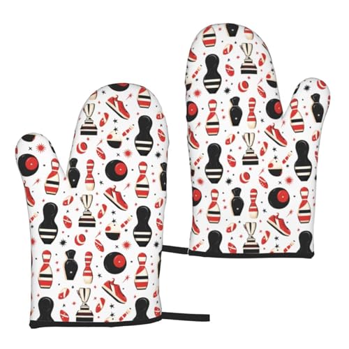 Bowling Ball Black Red Print Oven Mitts for Women, Cute