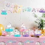 Unicorn Birthday Party Supplies Set - Rainbow Table Decorations with Honeycomb Centerpiece for Unicorn Party Decorations - Image 4