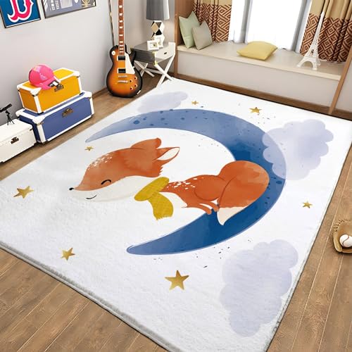 Generic Tapis Salon Renard de Dessin animé Tapis Chambre à Coucher Doux Antidérapant Anti-salissures Tapis Lavable en Machine Tapis Decor 60 x 90cm