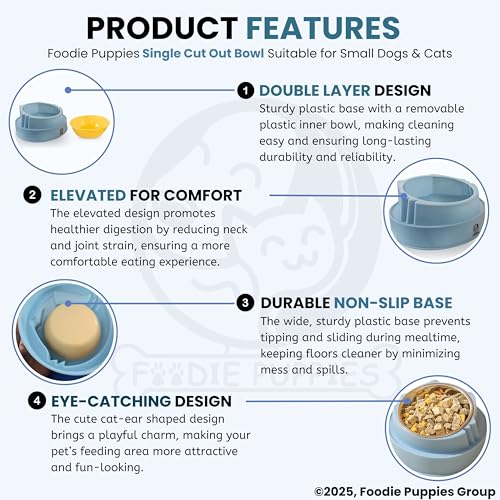 Image of Foodie Puppies Cat Food Bowl, Tilted Food or Water Bowl for Cats and Small Dogs - (Single CutOut Bowl, 350ml), Anti Vomiting, Healthy Cat Bowl for Persian Cat Prevent Tipping Over Plastic Feeding Bowl