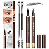 2 Pack 4-Tip Microblading Eyebrow Pen with 2 Brow Brushes, Waterproof Vegan Formula Eyebrow Pencils for Women to Effortlessly Create Natural Hair-Like Strokes, All-Day Wear (Black)