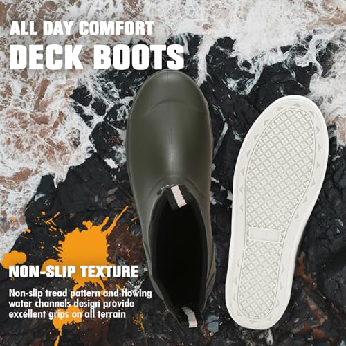 Image of Men's Deck Boots, Deck Shoes Waterproof Rain Boots, Saltwater Fishing Ankle Boots, Non-Slip Rubber Garden Muck Boots for Gardening Boating Camping Sailing Fishing