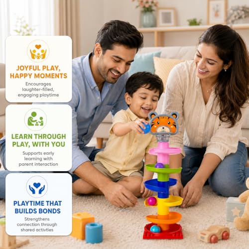 Image of Amazon Brand - Jam & Honey Rolling & Swirling Ramp Drop Toy for Kids 3+ Years, 5-Layer Ball Drop Track with 4 Balls, Early Learning Activity Toy, BIS Certified Safe (Pack of 2)