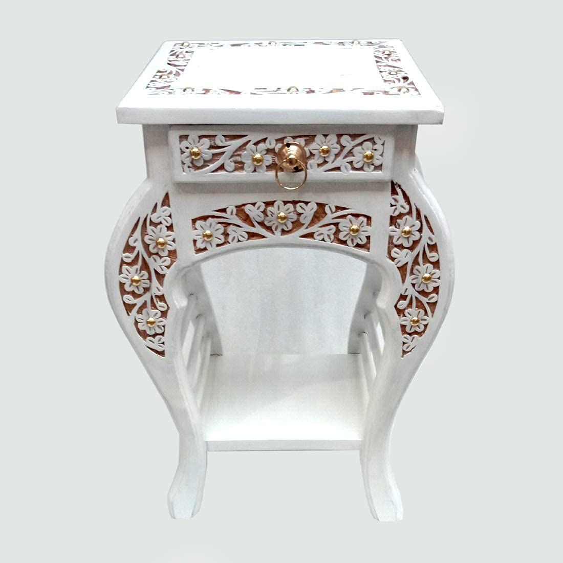 Stylish Bedside Table/End Table/Sofa Side Tables/Coffee Table with Drawer Storage and Foot Shelf Table for Living Room and Bedroom Standard (Size 12 X 14 X 21 Inches, Large, Wood,White)