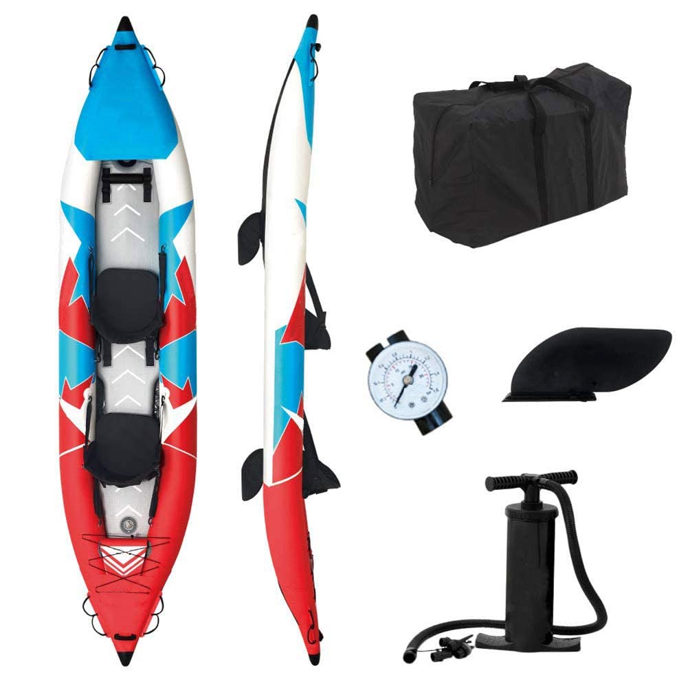 YokIma Kayak Inflable para 2 Personas, Bote Inflable Explorer, Canoa Manual Inflable/Capacidad de Carga máxima de 155 Kg