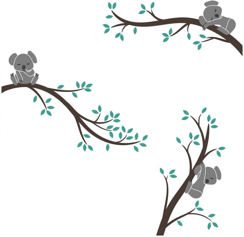 Cute Koala and Tree Branch Wall Decals,Koala Bear Kids Wall Stickers Baby Nursery Children's Bedroom Wall Decor (Green)