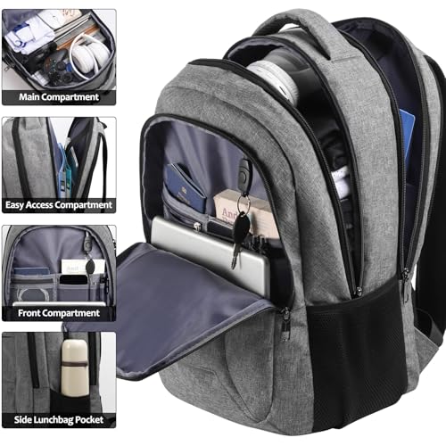 Image of BIKROD Laptop Backpack for Men and Women, 17 Inch Large School Backpacks for Teens, Business Anti Theft Durable Travel Back Pack, Water Resistant Computer Bag, Grey