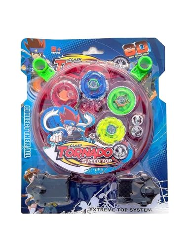 Image of Metal Fusion Clash of Torrnado Speed Top Spinning Toy for Kids Boys and Girls | Stadium Battle with 4 Beys, 2 Launchers and 1 Stadium in One Pack (Multi Color) | Best Birthday Gift