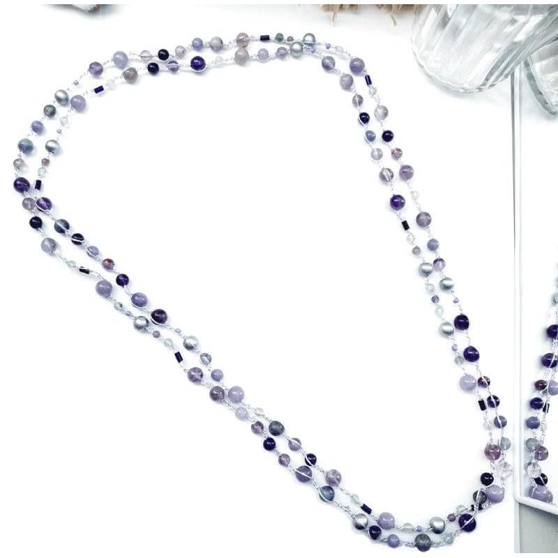 Collier crochet long Alhena agate violette contre les bijoux lourds - 5