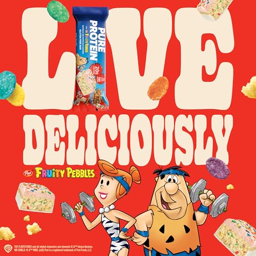 Image of Pure Protein Fruity PEBBLES Protein Bars - 20g Protein, 3g Sugar, 190 Calories (4 count) Low Sugar* High Protein Snack - Gluten Free - Perfect for a Healthy Snack.