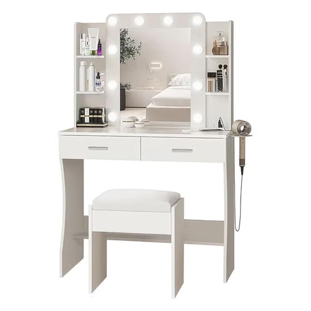 KEKE Multifunctional Makeup Vanity Dressing Table with LED Mirror and Chair 85 CM