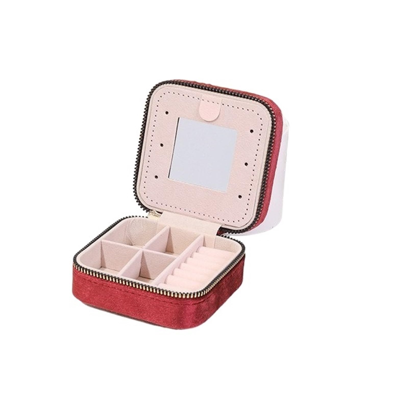 ESTDKMNOS Portable Jewellery Case， Multicolor Velvet Storage Jewelry Box With Mirror For Rings Necklaces Pendants Bracelets(Wine Red)