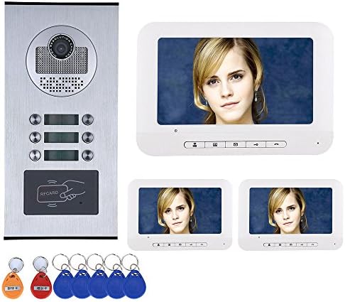 GAMWATER 3 Apartment/Family Video Door Phone Intercom System RFID IR-Cut HD 1000TVL Camera Doorbell Camera with 6 Button 3 Monitor Waterproof Handfree intercom