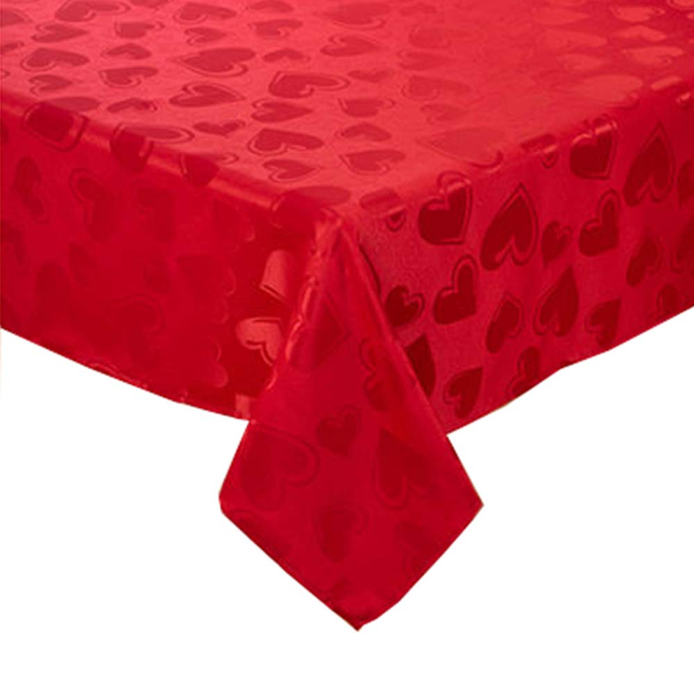 Valentine’s Day Tablecloth Red Hearts and Scroll Damask Fabric (52 x 52 Square)