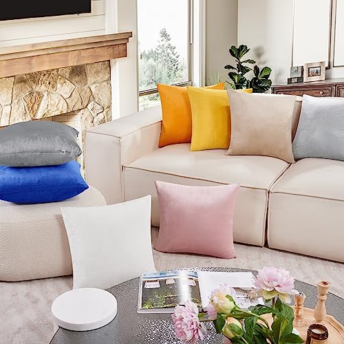Deconovo Decorative Velvet Throw Pillow Covers For Sofa, 20X20 Inch Square Cushion Covers For Living Room, Set Of 2, Lemon Yellow #TOP2