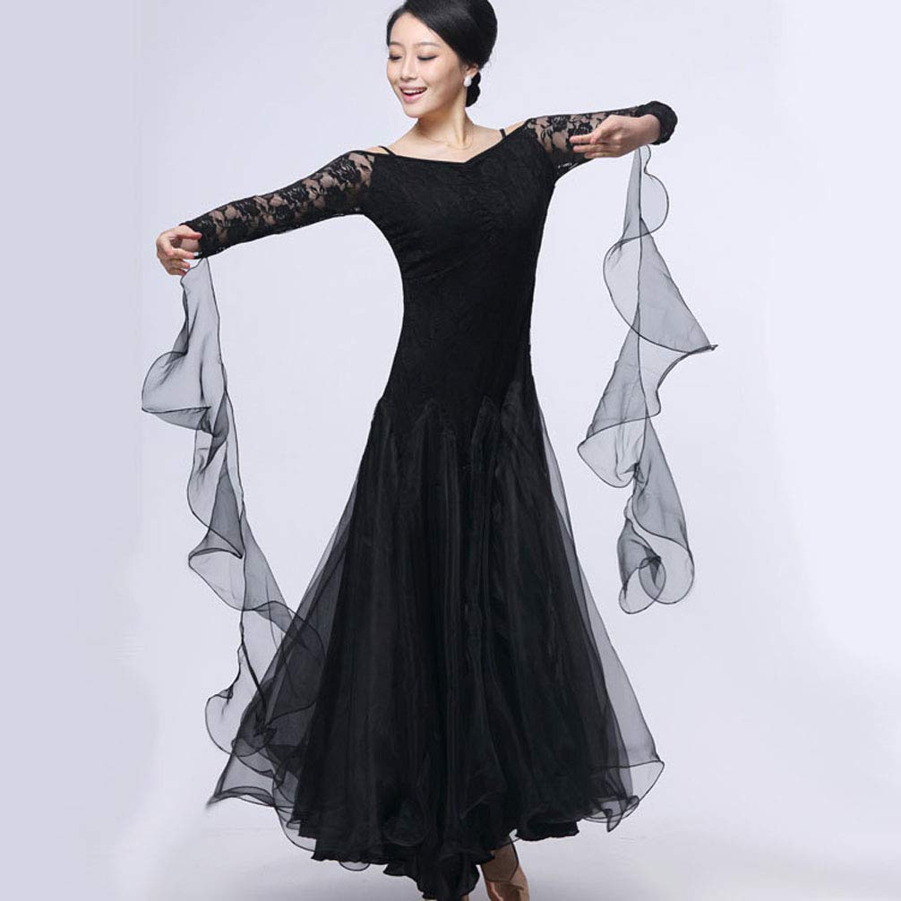 Ballsaal-Tanzkleider für Damen – Flamenco-Rock, Tanzen, modern, glatt, Walzer, Tango, Party, Ballsaal, Übungskleid, Standard-Spitze, langärmelig für Damen