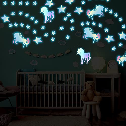 Glow In The Dark Unicorn Wall Decals Unicorn Wall Stickers Decor For Baby Girls Bedroom Blue Luminous Glow Unicorn Stars Ceiling Stickers For Kids, Birthday Gift For Baby Boys Kids #TOP4