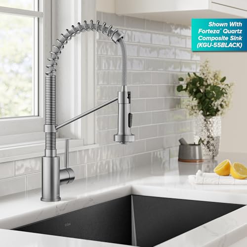 Image of KRAUS Bolden Commercial Style 2-Function Single Handle Pull Down Kitchen Faucet in Spot-Free Stainless Steel, KPF-1610SFS