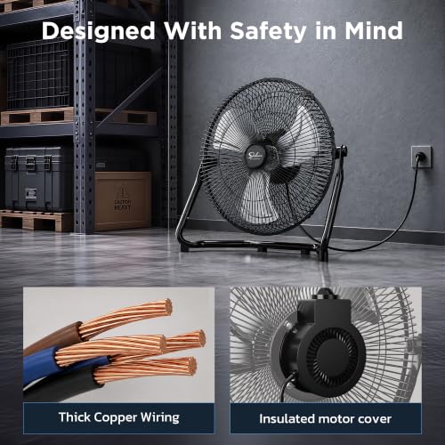 Simple Deluxe 12" 3-Speed High Velocity Heavy Duty Metal Floor Fan, 1800 CFM, 230-Degree Tilt, Powerful Airflow Fan for Home, Bedroom, Residential Use,2-Pack by Simple Deluxe - Used condition - Image 2