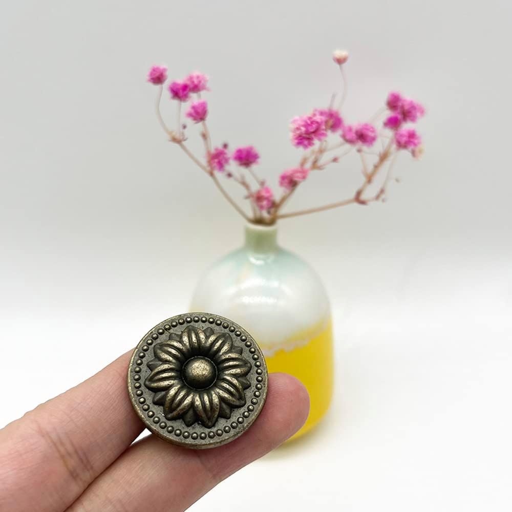 6Pcs Antique-Bronze-Rose-Drawer-Knobs, Vintage-Copper-Flower-Dresser-Knob, Mid-Century-Retro-Metal-Cabinet-Furniture-Decor-Pulls (Antique 2)