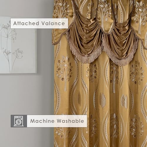 Image of Elegant Comfort Aurora Jacquard Look Curtain Panel Set with Attached Valance 54 inch X 84 inch (Set of 2), Taupe
