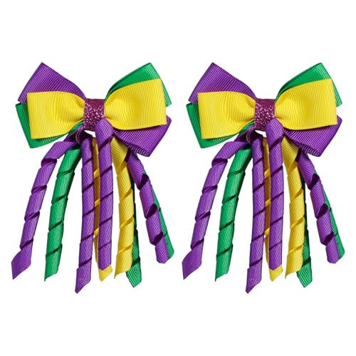 Mardi Gras Hair Bow Clips 3 Inch Curly Ribbon Hair Clips...
