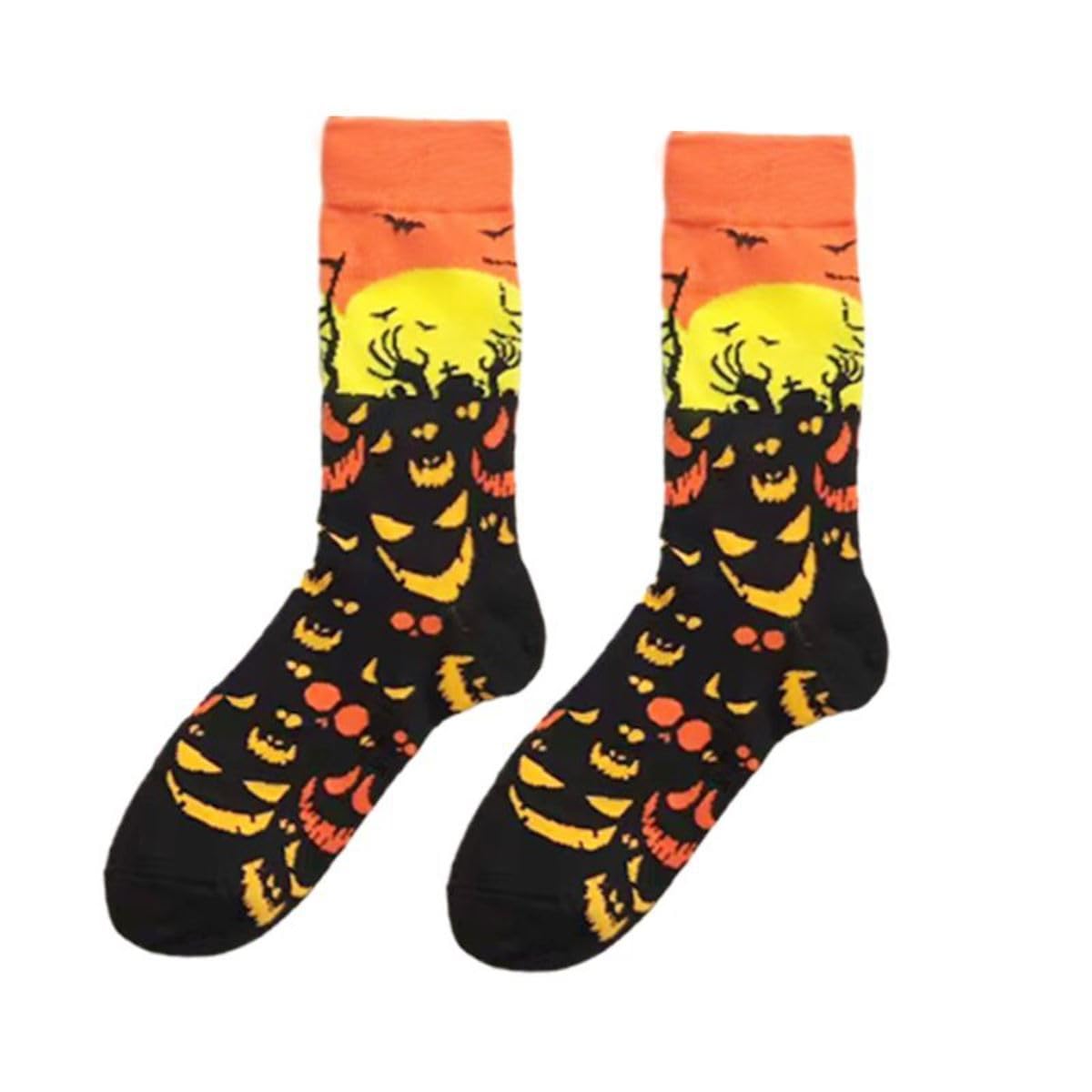 Ro Rox Unisex Orange & Yellow Gothic Socks Skeleton Skull Bat Pumpkin Voodoo Halloween One Size