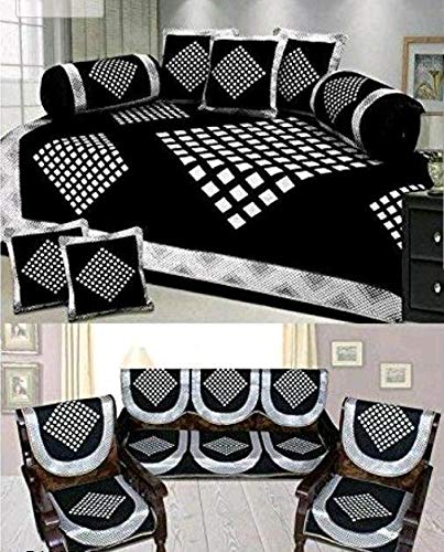 Excell loomtex Presents atractive Diamond Print Diwan Set which Contains 1 bedsheet, 2 bolsters, 5 Cushion Cover. & 10 Sofa Cover-picture-31