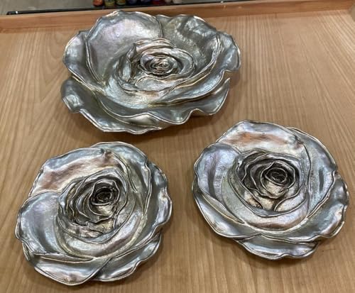 Rose Plate Set 3, Floral Accent Plate Set, Rose Shape Decorative, Handmade Rose Art Plates, Rose Plate Decor, Unique Rose Plaques Set (Object-13)