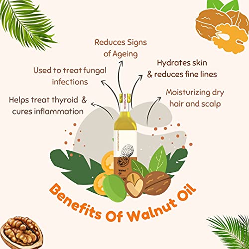 Image of ESSENTIA EXTRACTS Cold-Pressed Walnut Oil - 100% Pure Akhrot Ka Tel - Glass Bottle, For Baby's Massage (Hair & Skin) 25ML