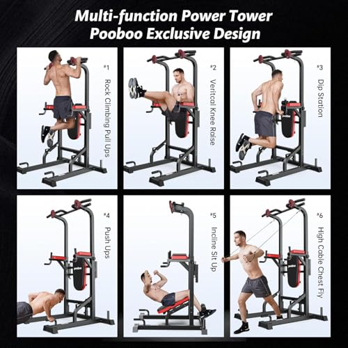 image for pooboo Power Tower Dip Station Pull Up Bar for Fitness Home Gym Workou