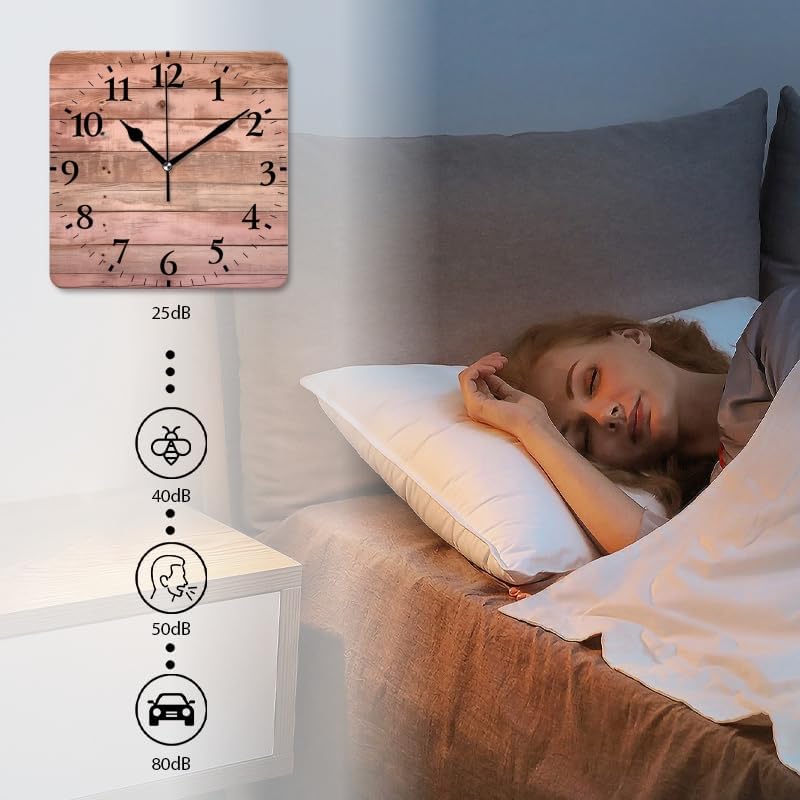 Battery Operated Wall Clocks Wooden Wall with Horizontal Planks in Pink and Brown Tones Silent Non-Ticking Decor Clock with Photo for Bathroom,Office(16inch)