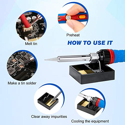 Soldeerboutset, 60 W soldeerbout met temperatuur instelbaar, 100 °C tot 200 °C, soldeerbout, laspistool met 5 stuks ijzeren kop, elektrische soldeerbout, pinset voor verschillende gerepareerde - Afbeelding 5