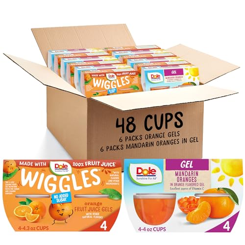 Dole Fruit Bowls Mandarins in Orange Flavored Gel Snack & Wiggles Orange Fruit Juice Gels, 4.3oz 48 Total Cups, Bulk Lunch Snacks for Kids & Adults