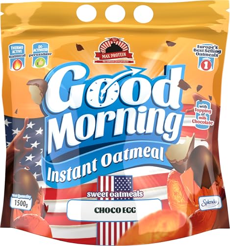 MAX PROTEIN - Harina de Avena Sabor Choco Egg con Toppings 1,5 kg – Avena en Polvo, Sin Azúcar, Fuente de Proteina para Batidos, Ideal para Desayunos Fitness, Pancakes Proteina y Dieta Deportiva