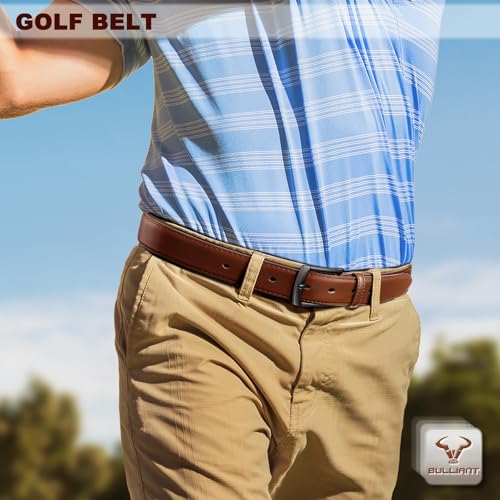 Image of BULLIANT Men Belt 2Pack-Leather Belt 7Holes Comfortable For Men's Dress Casual Jeans 1 3 /8 inch