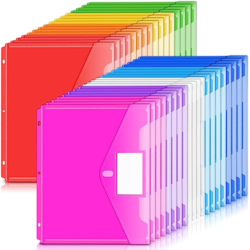Forvencer Binder Pocket 36 Pack Super Heavyweight Poly Binder Pocket with Tight Closure Binder Folders Side Loading 3 Ring Binder Pocket Binder Dividers with Pockets Letter Size Assorted Colors