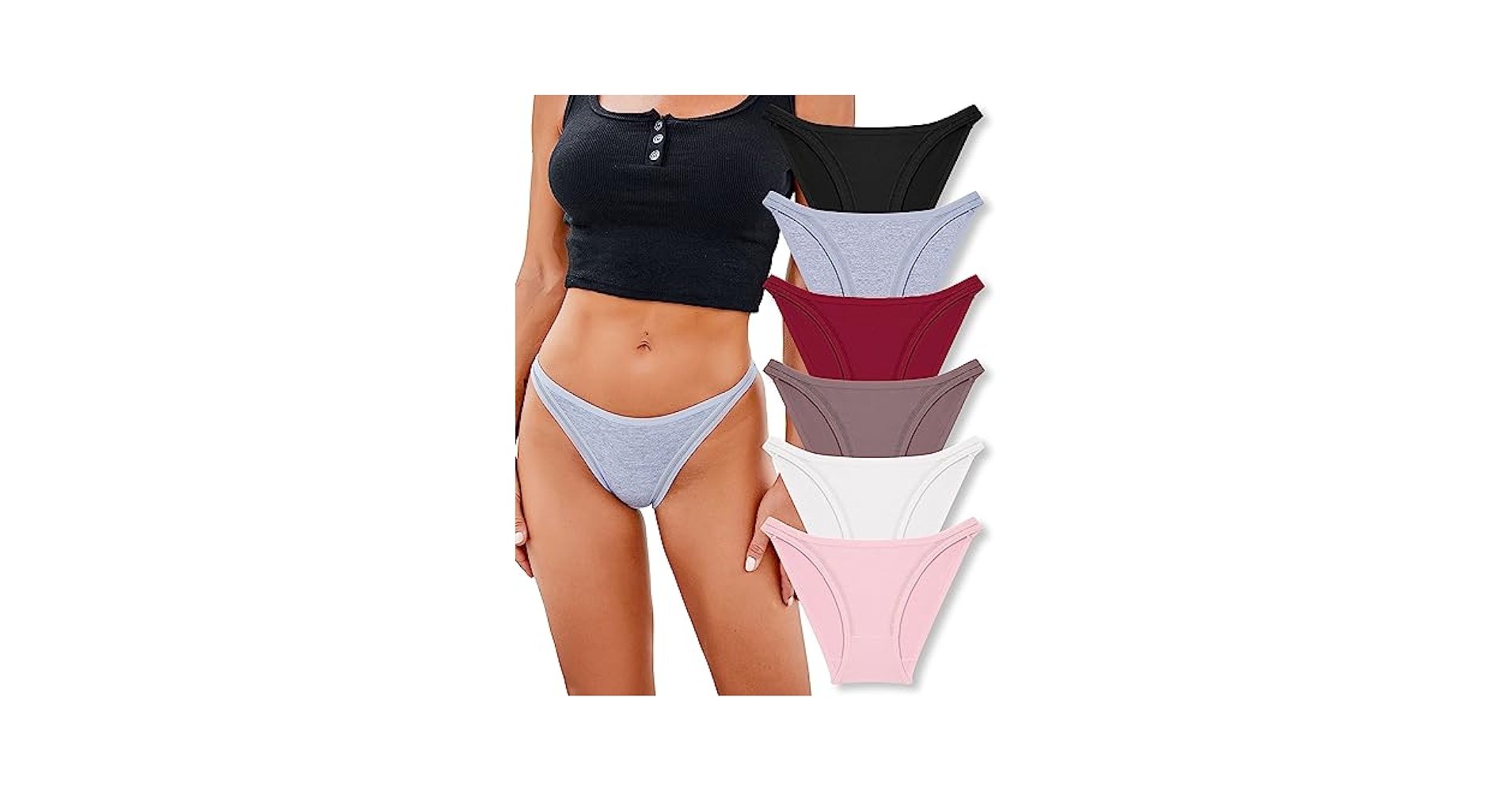 FINETOO 6 Pack String Underwear for Women Cotton High Cut