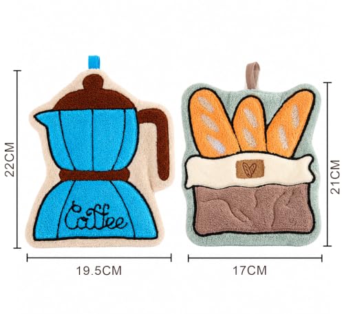 Image of House of Quirk Coffee Shaped Hanging Towels Set of 2 | Soft Coral Fleece Kitchen & Bathroom Towels | Super Absorbent & Quick-Dry Decorative Cloths (Blue /Orange)