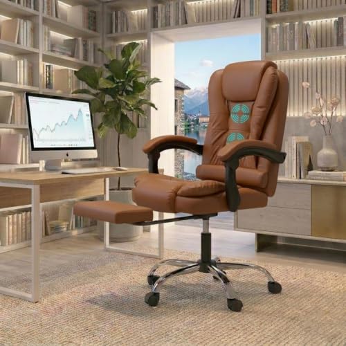 Image of Casa Copenhagen Italia Leatherette Office Chair for Work | Boss Chair, Luxurious Cushioned Arms & Seat, 2 Point Back Massager, Adjustable Leg Rest, Heavy Duty Metal Base (Mud Brown)