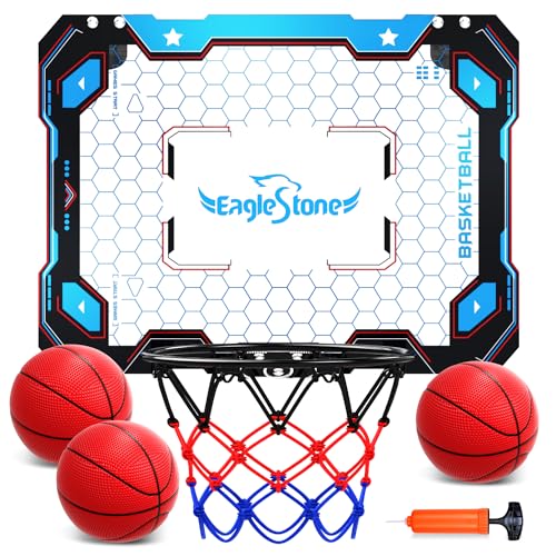 EagleStone Basketball Hoop Indoor for Kids, Over The Door Mini Basketball Hoops Wall Mounted Basketball Game Outdoor Toys with 3 Balls Gifts for Age 3 4 5 6 7 8 9 Kid Teens