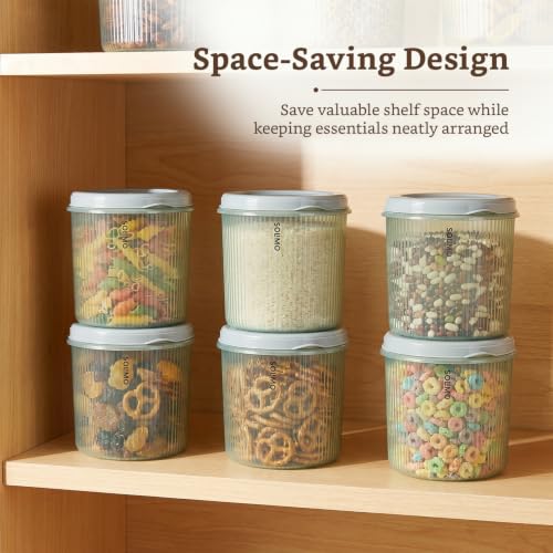 Image of Amazon Brand - Solimo Storewell Linea Plastic Storage Containers Set of 8 (1.9L Each) | BPA-Free, Stackable & Transparent Ribbed Kitchen Storage Jars, Coral Green