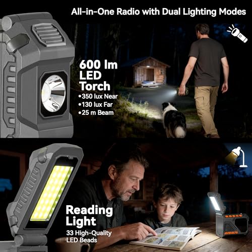 Solar Hand Crank Emergency Radio, 5000mAh NOAA Weather Radio, Radio Portable AM/FM/WB with USB Charger, Flashlight and SOS Alert for Indoor/Outdoor Emergency(Grey) – Bild 6