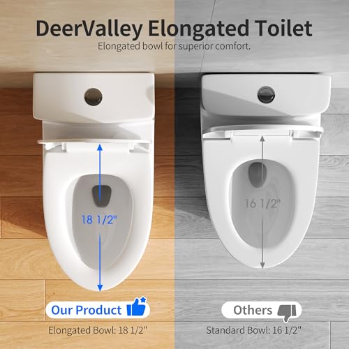 Image of DeerValley Elongated One-Piece Toilet with Comfort Chair Seat ADA Height Powerful Dual Flush 1 /1.28 GPF and MAP 1000g 12 inch Rough-In Rimless Bowl Modern Ceramic Toilet for Bathroom DV-1F0437