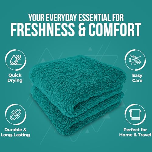 Image of DAN RIVER 24 Pack Wash Cloths for Showering [12x12] - 100% Cotton Washcloths Premium Quality Flannel Face Cloths for Bathroom, Highly Absorbent and Soft Feel Wash Clothes, Teal