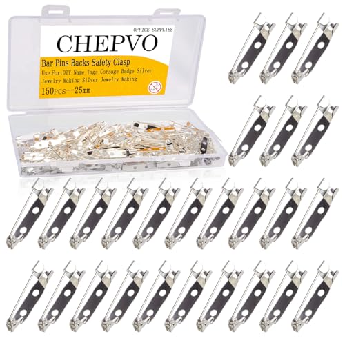 Ckepvo 150PCS Bar Pins Backs Safety Clasp, Silver Locking Pins 25MM Brooch Clasp Pins Bar Jewelry Pin for DIY Name Tags Corsage Badge Silver Jewelry Making Silvers Jewelry Making (150)