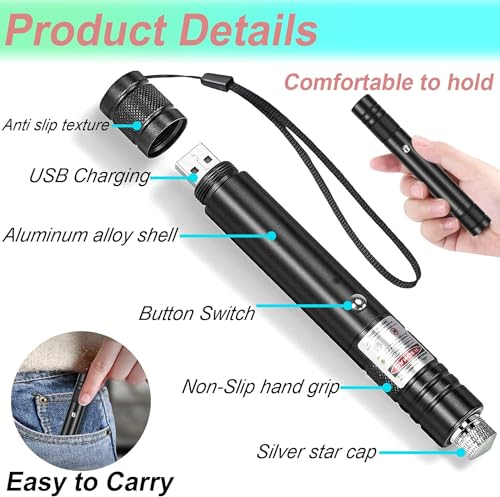 Image of COOLCOLD Laser Light | USB Rechargeable Green, Laser Pointer | Long Range, Laser Light Powerful | for Party, Disco Adjustable Mode, 2000m Handheld Laser Pen, Suitable for Camping(Red, Pack-2)