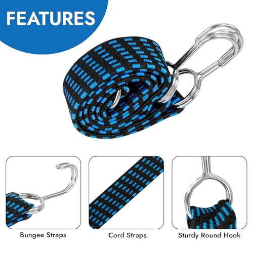 Image of Storite 4Pcs Bungee Cords for Motorcycle Bike with Metal Hooks, 1M High Elasticity Bungee Cord Elastic Rope for Cargo Travel Packaging (Blue)