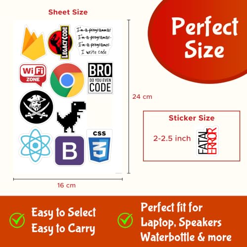 Image of CodersParadise 51-Piece Coding & Programming Sticker Pack - Waterproof & Residue-Free Vinyl Laptop Stickers for Programmers, Coders, Developers, IT Professionals, Journals, Phones, Guitars & More